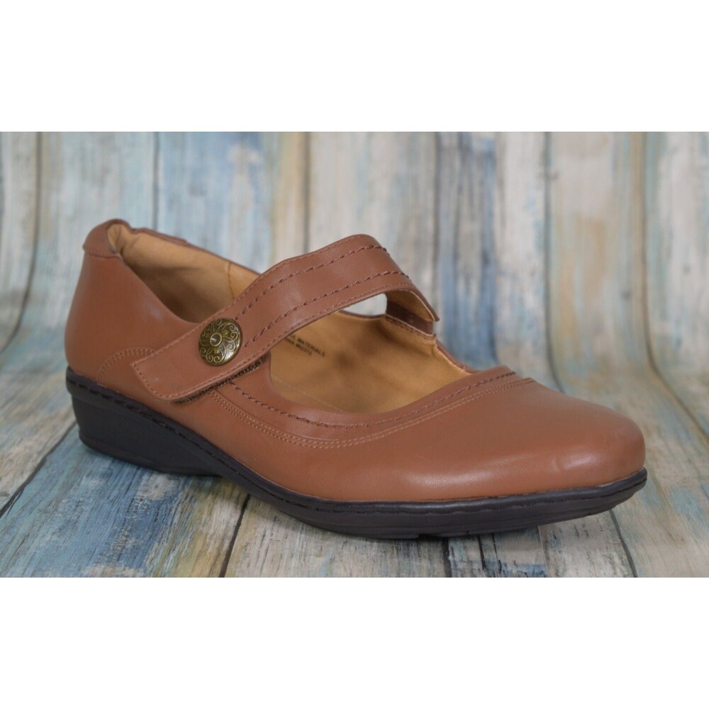 Comfortview Mariah Mary Jane Wedge Shoes Size 10.5 Brown MJ Loafers